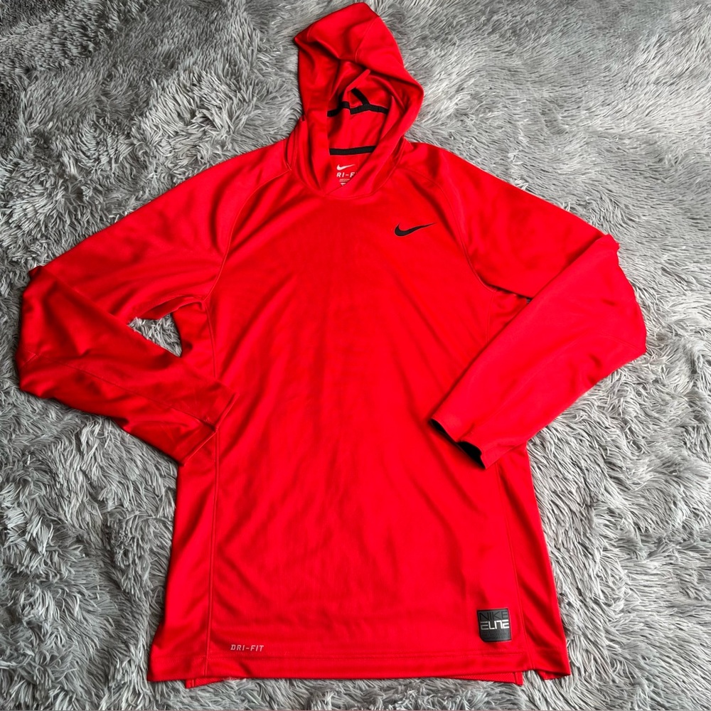 Nike Elite Shirt Mens Small Dri Fit Hooded Long Sleeve Performance Hoodie Red